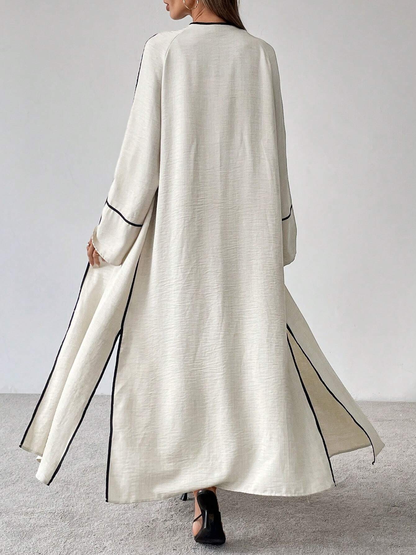 Ensemble Élégance Contrastée 2 Pièces – Veste Longue & Pantalon Large
