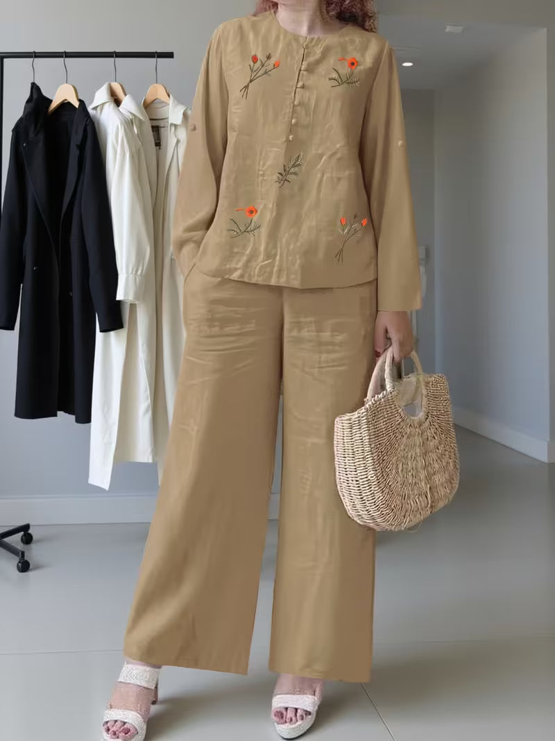 Ensemble Élégance Fleurie Brodée – 2 Pièces Femme