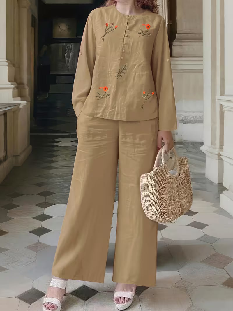 Ensemble Élégance Fleurie Brodée – 2 Pièces Femme