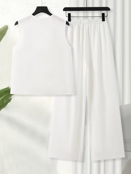 Ensemble Femme Brodé Élégant – Haut Fluide & Pantalon Confortable