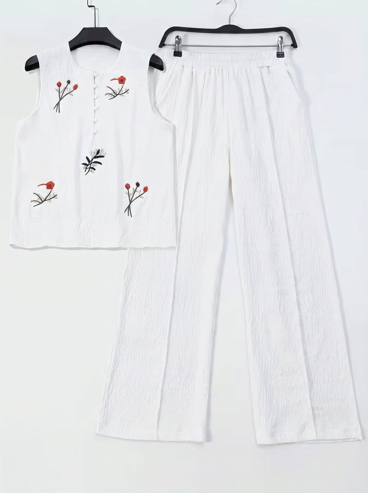 Ensemble Femme Brodé Élégant – Haut Fluide & Pantalon Confortable