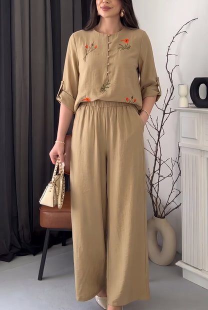 Ensemble Élégance Fleurie Brodée – 2 Pièces Femme