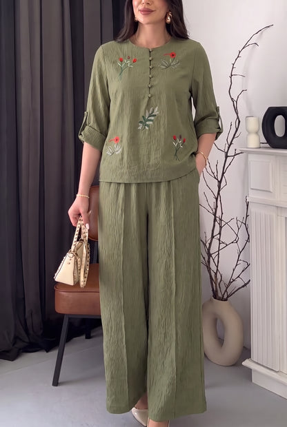 Ensemble Élégance Fleurie Brodée – 2 Pièces Femme