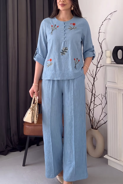 Ensemble Élégance Fleurie Brodée – 2 Pièces Femme